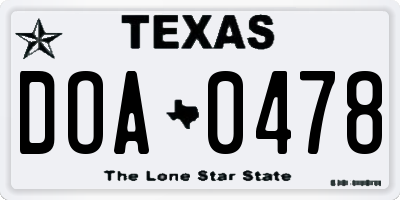 TX license plate DOA0478