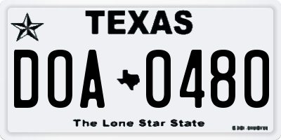 TX license plate DOA0480