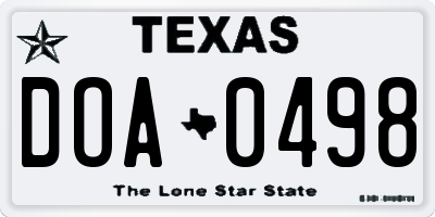 TX license plate DOA0498
