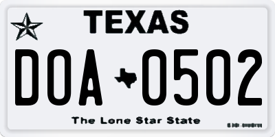 TX license plate DOA0502