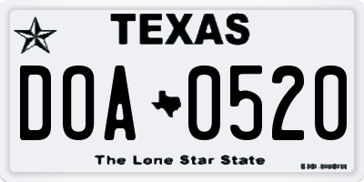 TX license plate DOA0520