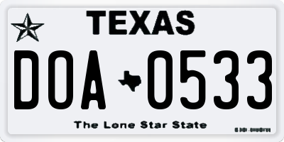 TX license plate DOA0533