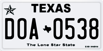 TX license plate DOA0538