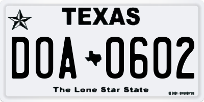 TX license plate DOA0602