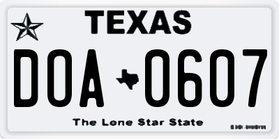 TX license plate DOA0607