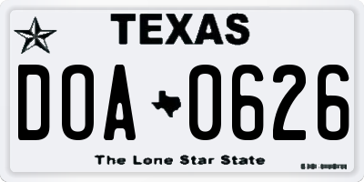 TX license plate DOA0626