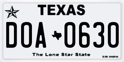 TX license plate DOA0630