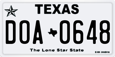 TX license plate DOA0648