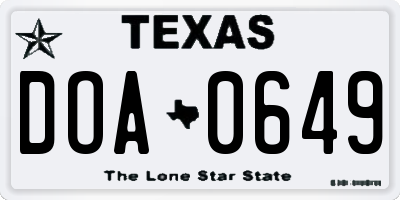 TX license plate DOA0649