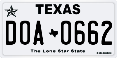 TX license plate DOA0662