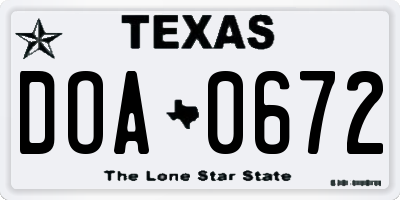 TX license plate DOA0672