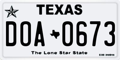 TX license plate DOA0673