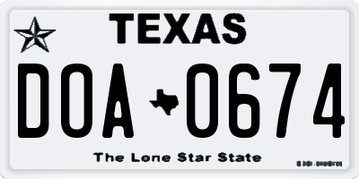 TX license plate DOA0674