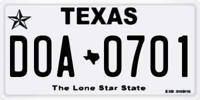 TX license plate DOA0701