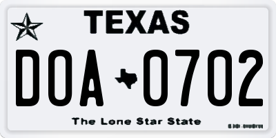 TX license plate DOA0702