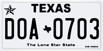 TX license plate DOA0703