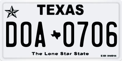 TX license plate DOA0706