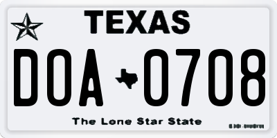 TX license plate DOA0708