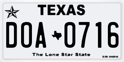 TX license plate DOA0716