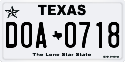TX license plate DOA0718