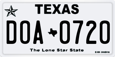 TX license plate DOA0720