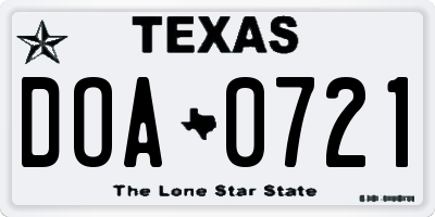 TX license plate DOA0721