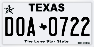 TX license plate DOA0722