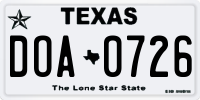 TX license plate DOA0726