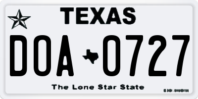TX license plate DOA0727