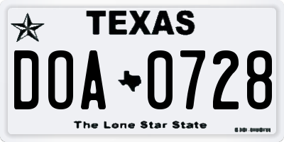 TX license plate DOA0728
