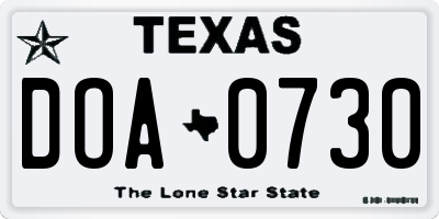 TX license plate DOA0730