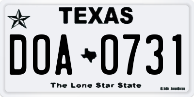 TX license plate DOA0731