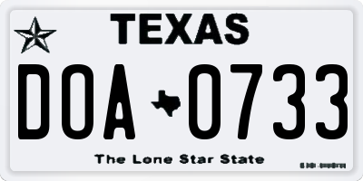 TX license plate DOA0733