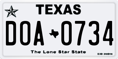 TX license plate DOA0734
