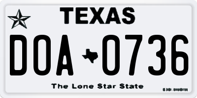 TX license plate DOA0736