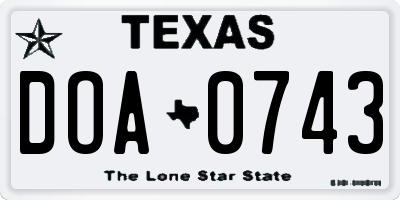 TX license plate DOA0743
