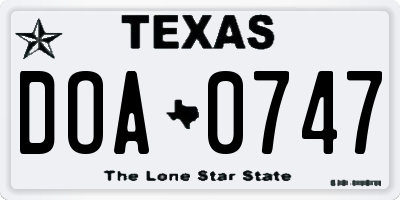 TX license plate DOA0747