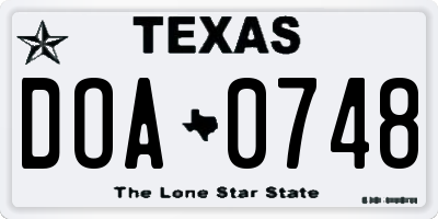 TX license plate DOA0748
