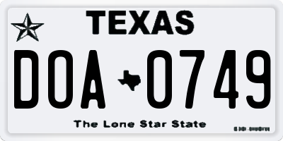 TX license plate DOA0749