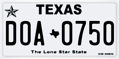 TX license plate DOA0750