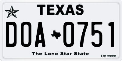 TX license plate DOA0751