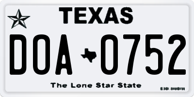 TX license plate DOA0752