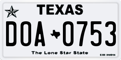 TX license plate DOA0753