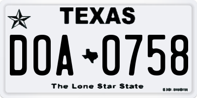 TX license plate DOA0758