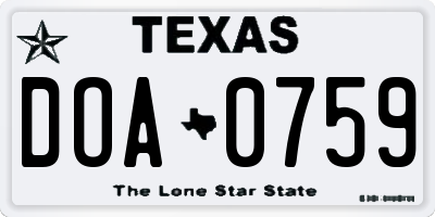 TX license plate DOA0759