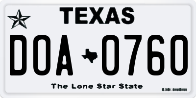TX license plate DOA0760