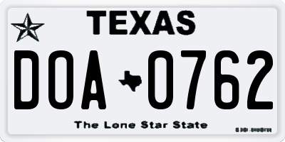 TX license plate DOA0762