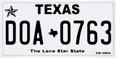 TX license plate DOA0763