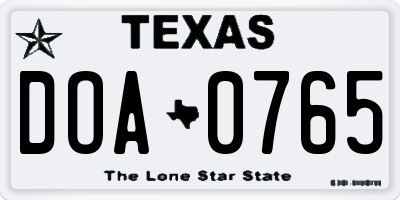 TX license plate DOA0765