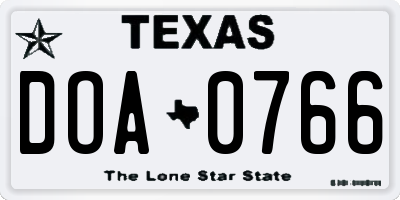 TX license plate DOA0766